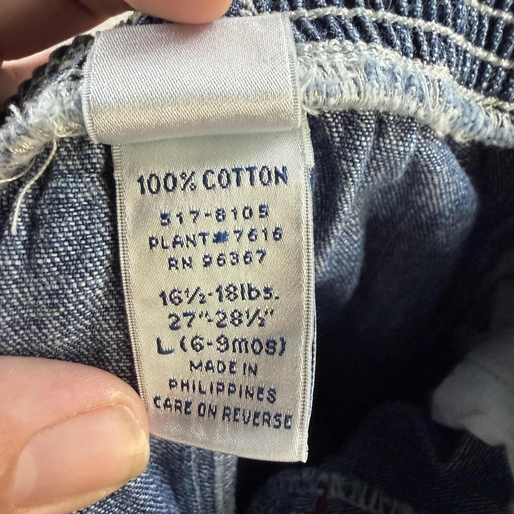 Vintage OshKosh B'gosh Cargo Jeans Baby 6-9 Months Denim Elastic Waist Bear Boys